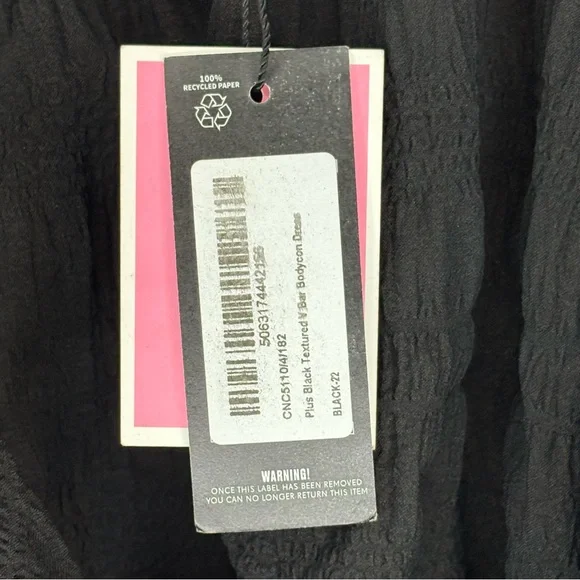 PrettyLittleThing NWT Black PuffSleeve Textured V-Bar Bodycon Mini Dress Size 18 - Picture 12 of 12